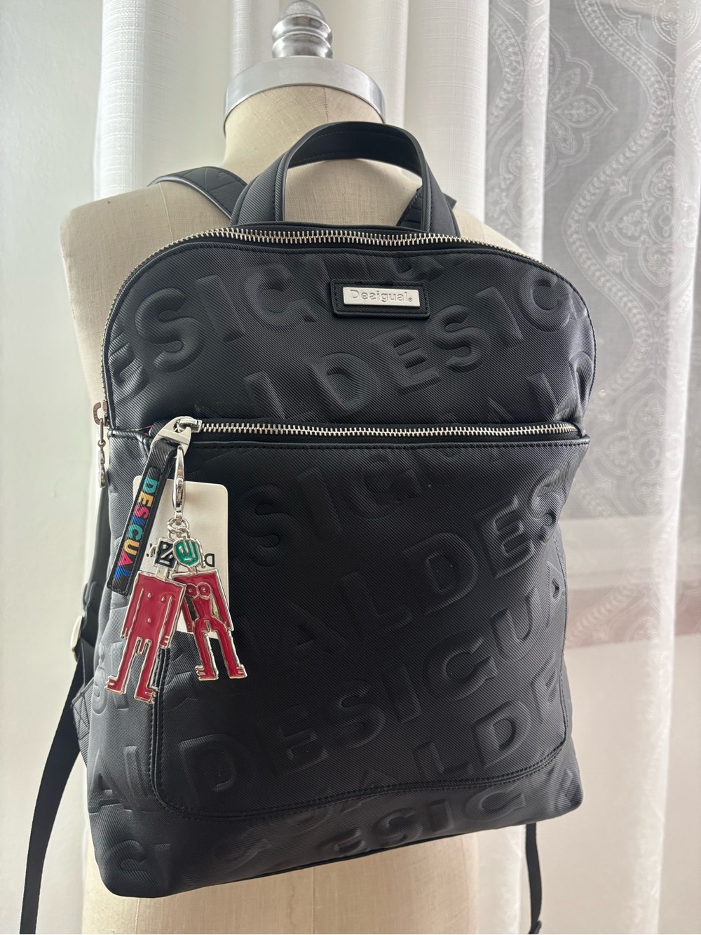 Desigual Unisex Square Logomania Black Embossed PU Backpack
